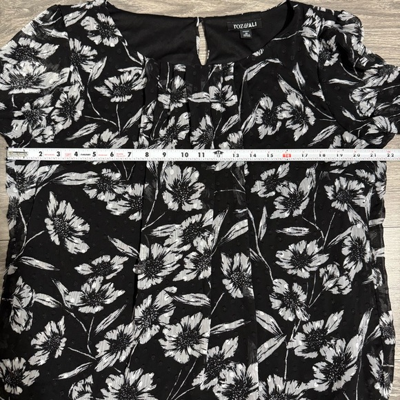 Roz & Ali Women Black & White Floral Lined 3/4 Sleeve Relaxed Fit Blouse Size 1X - Picture 9 of 13